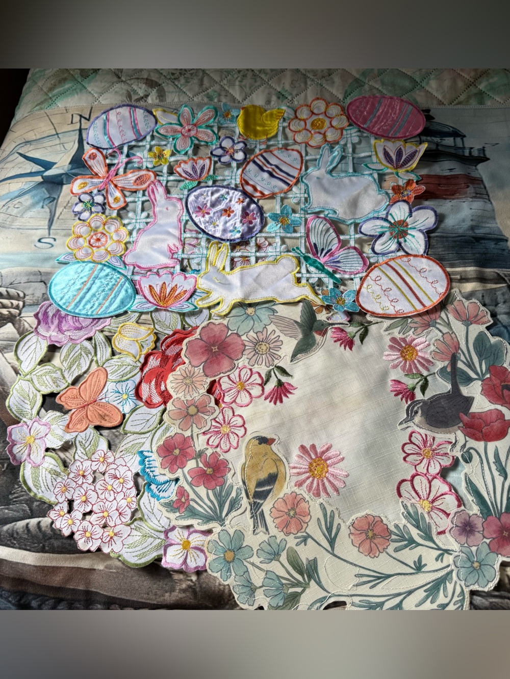 Set of 3 Floral/ Spring Embroidered Placemats